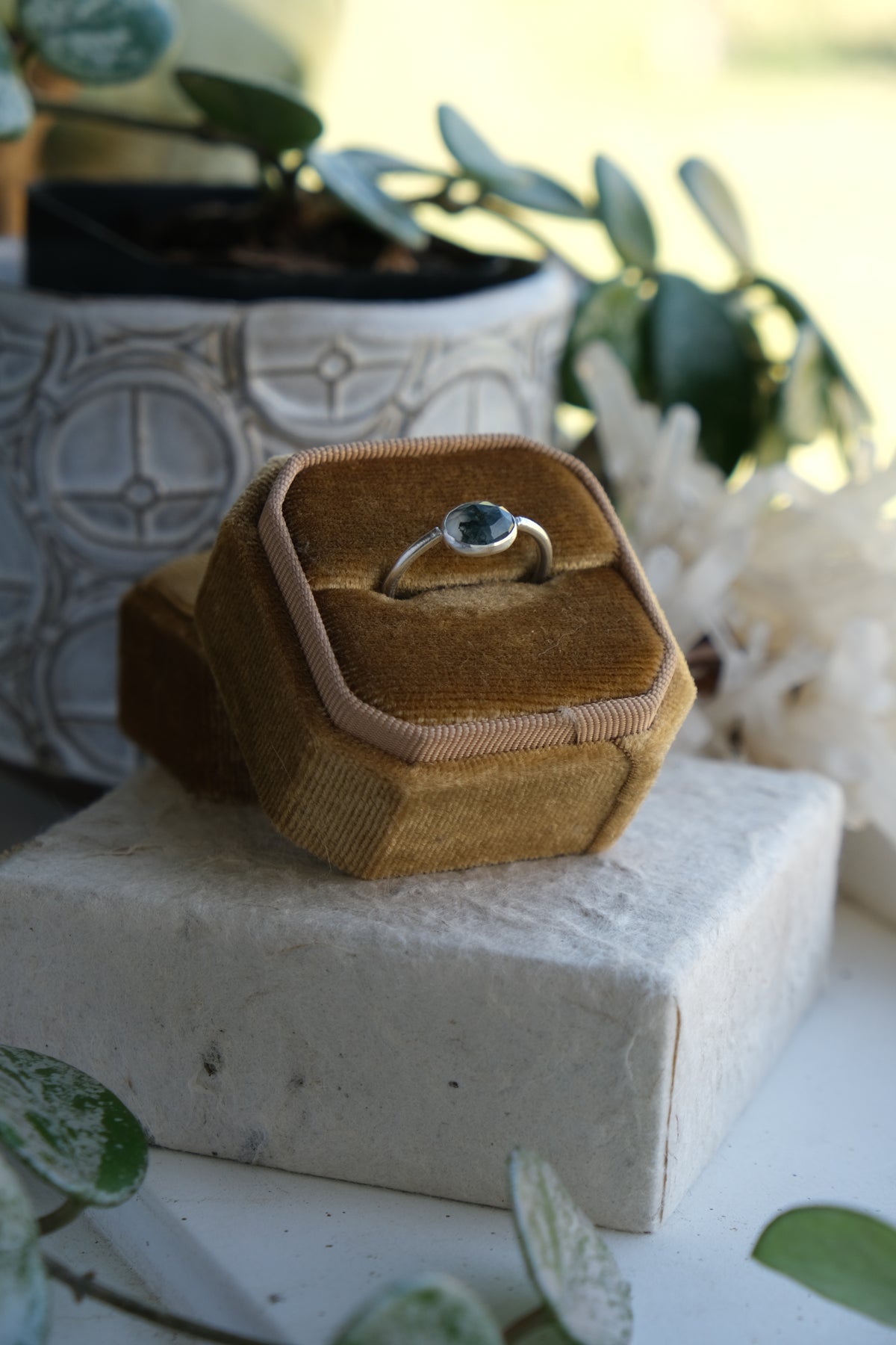 Moss Agate Stacker Ring Size 7.25