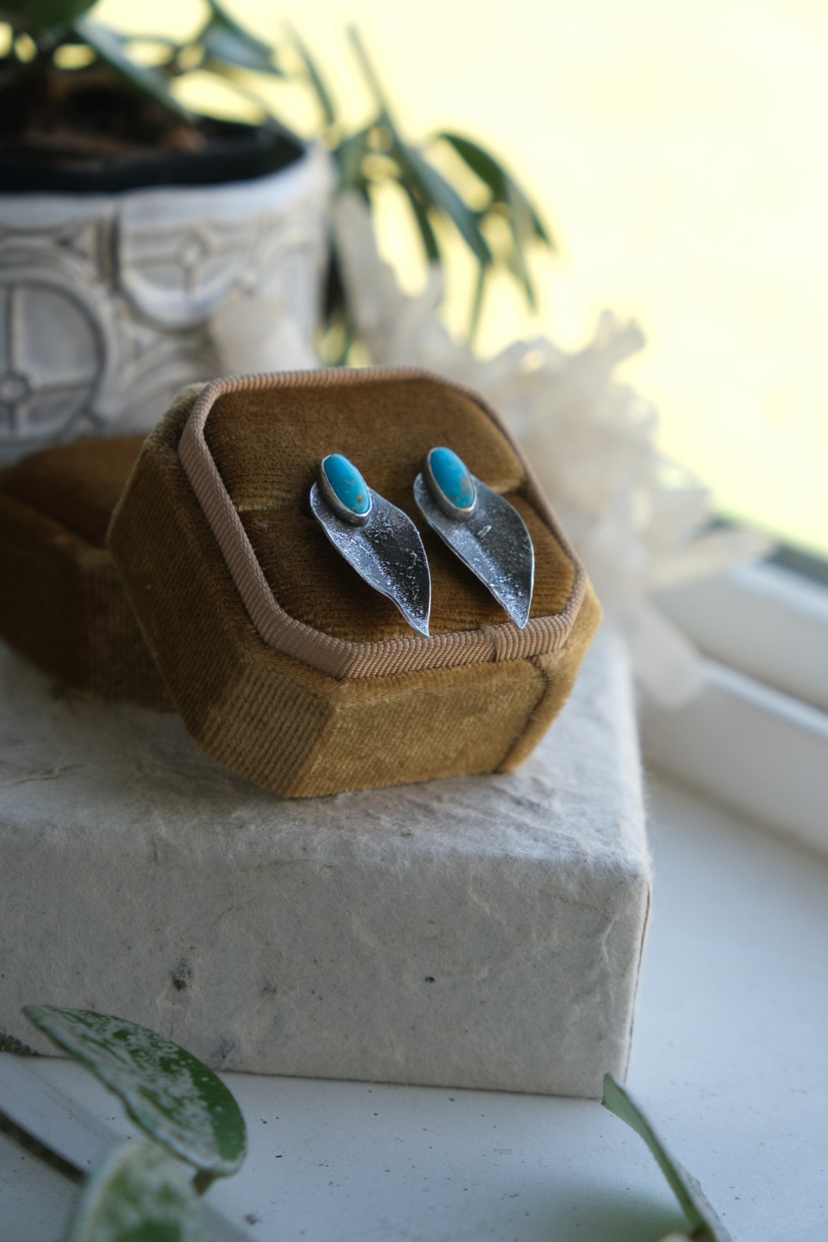 Turquoise Leaf Stud Earrings