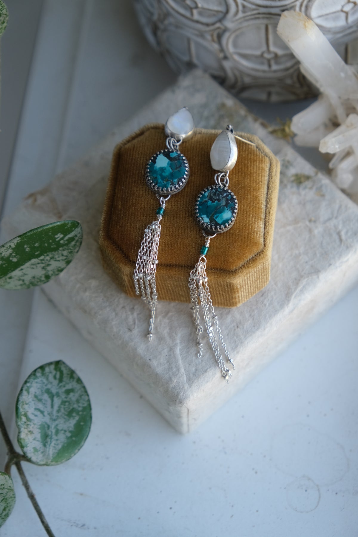 Turquoise & Moonstone Stud Earrings