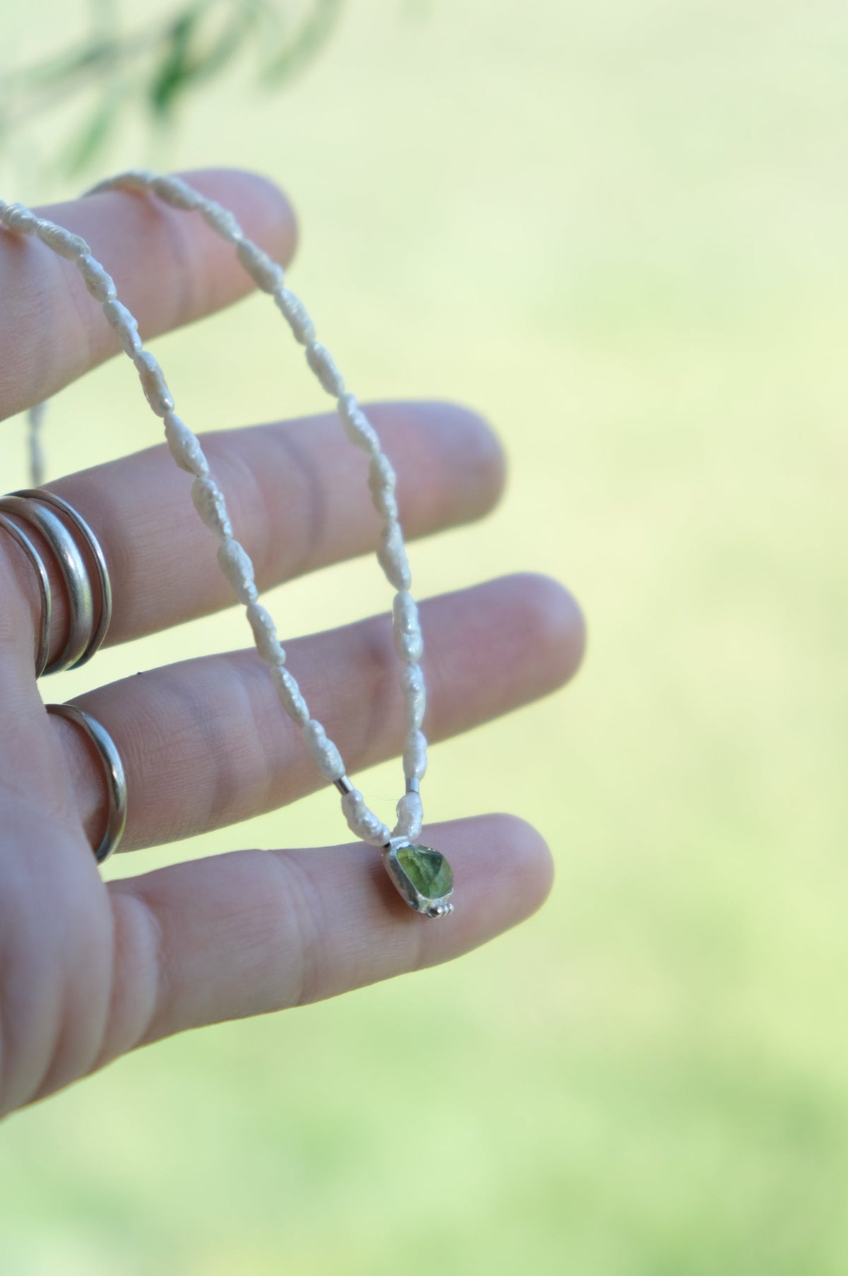 Green Tourmaline on Freshwater Pearls Necklace