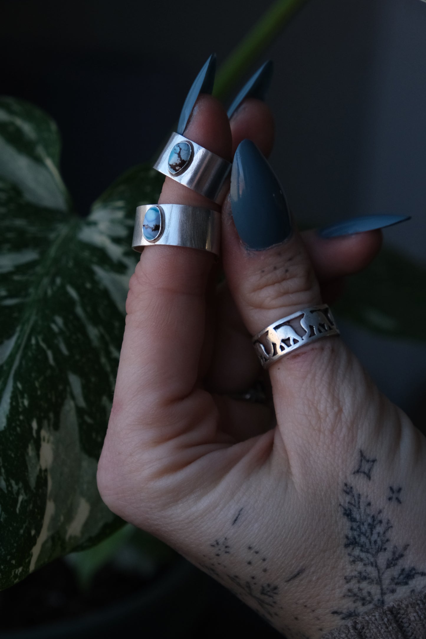 Turquoise Cigar Band Ring -size 6.75