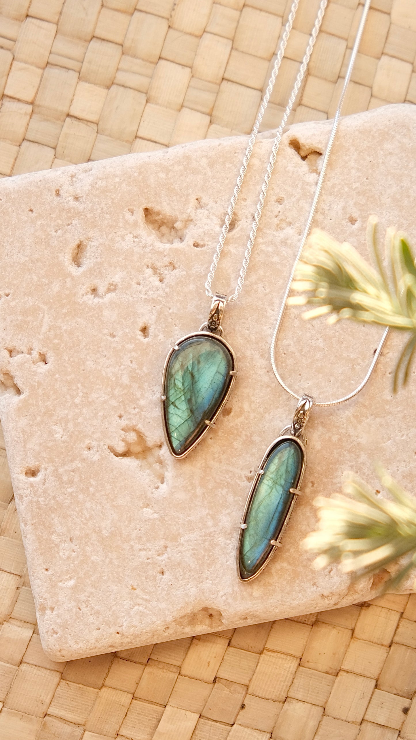 Floral Labradorite Pendant Necklace