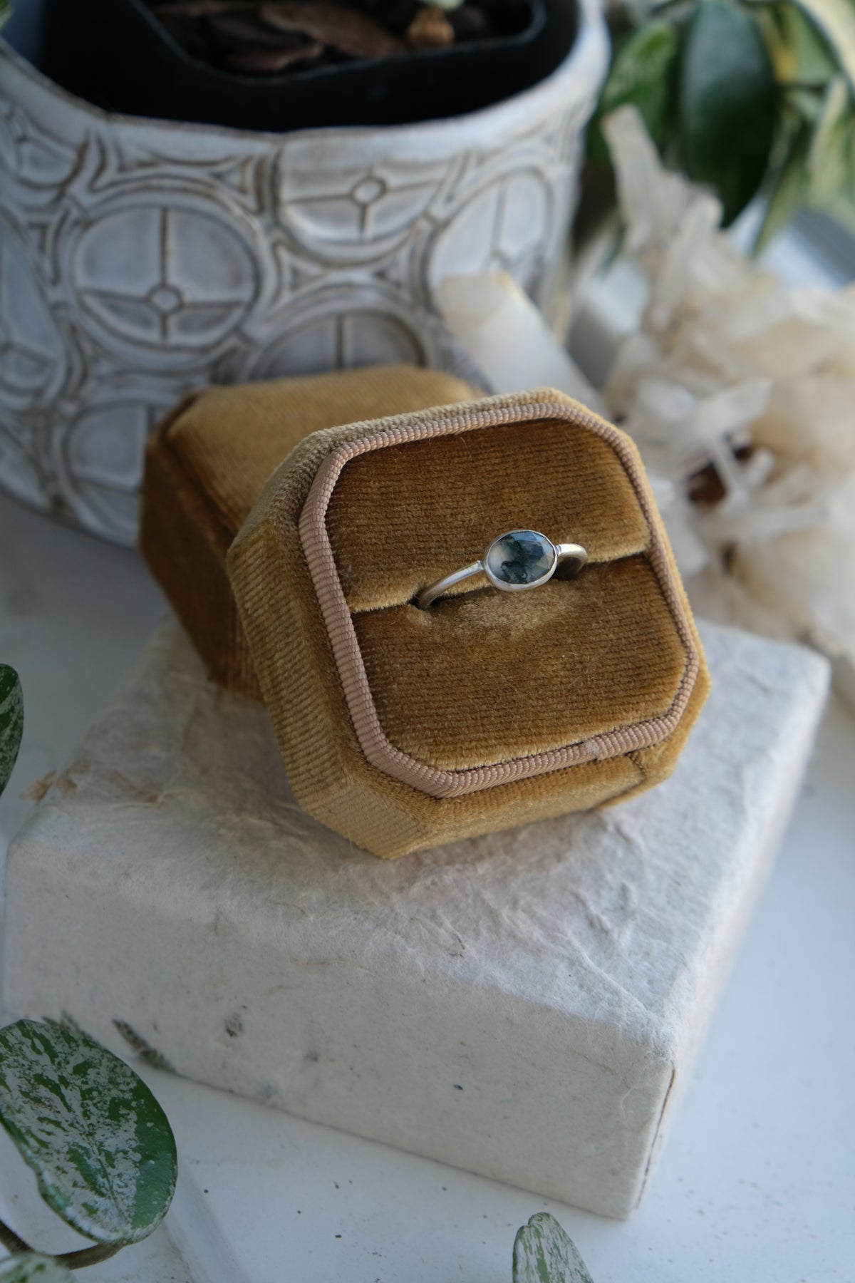 Moss Agate Stacker Ring Size 7.25