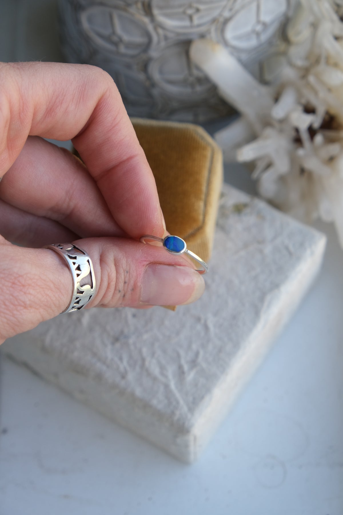 Australian Opal Stacker Ring Size 8.5