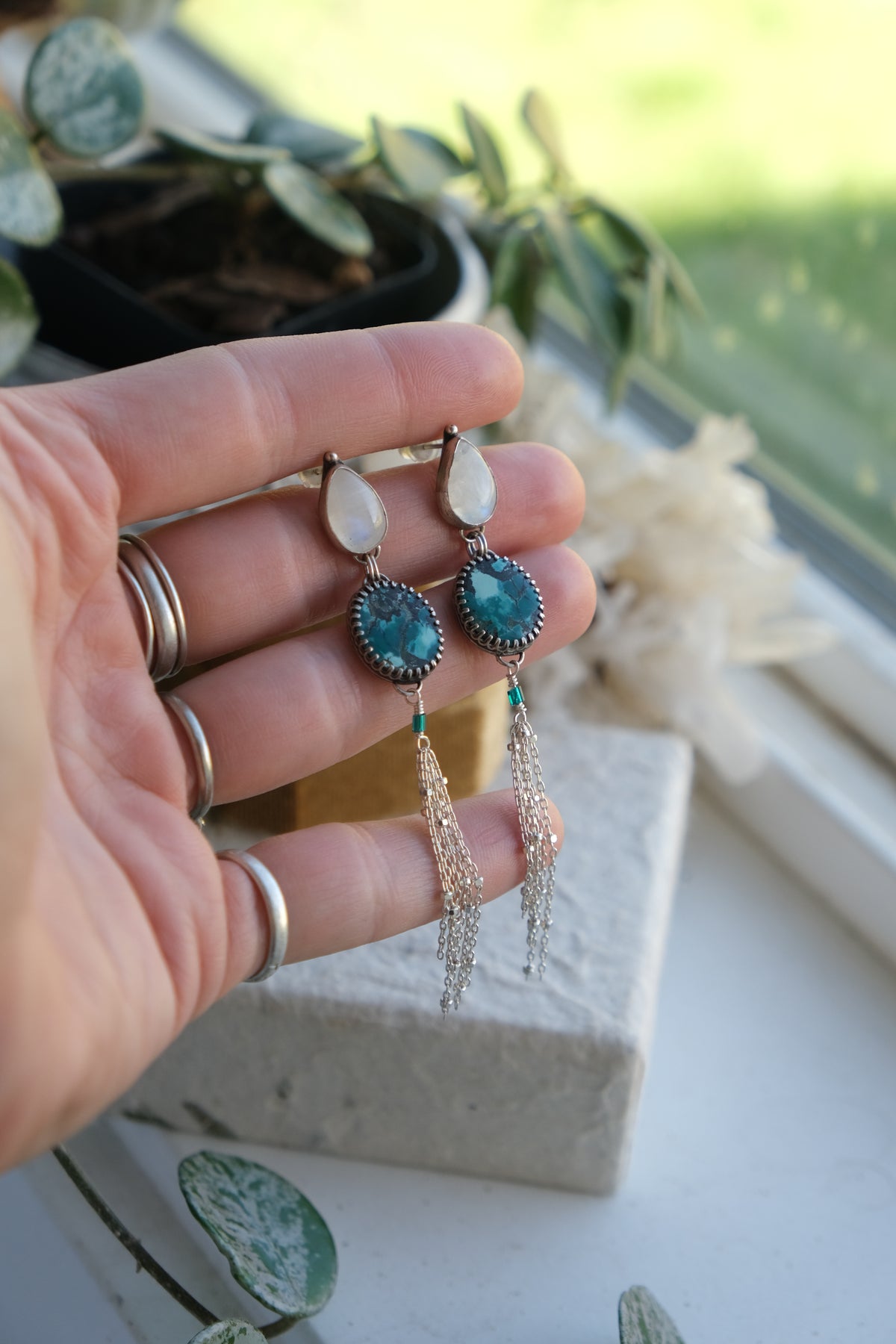 Turquoise & Moonstone Stud Earrings