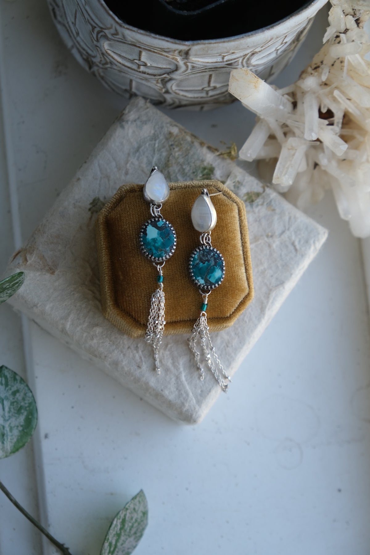 Turquoise & Moonstone Stud Earrings