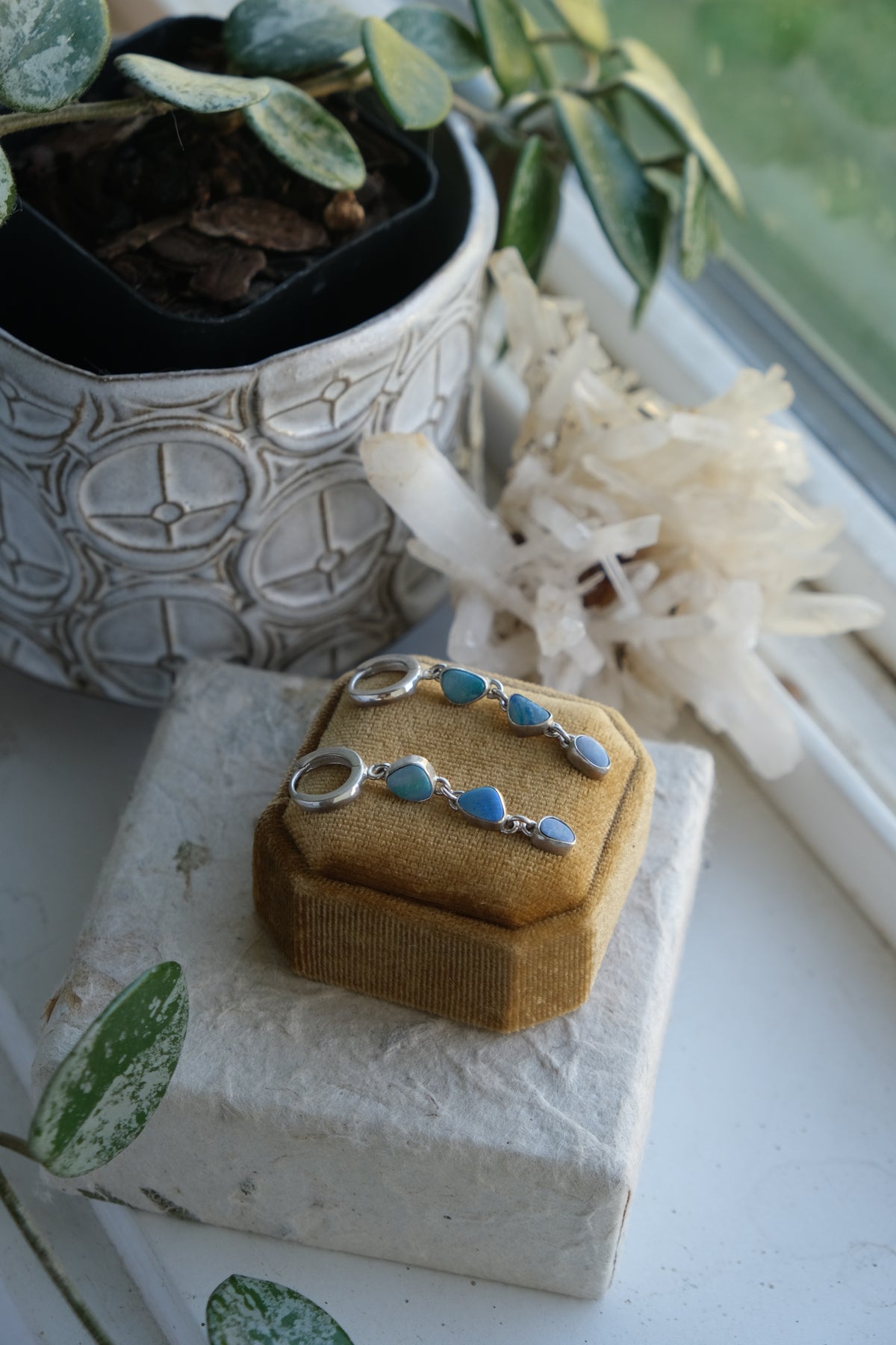 Australian Opal Huggie Hoop Earrings