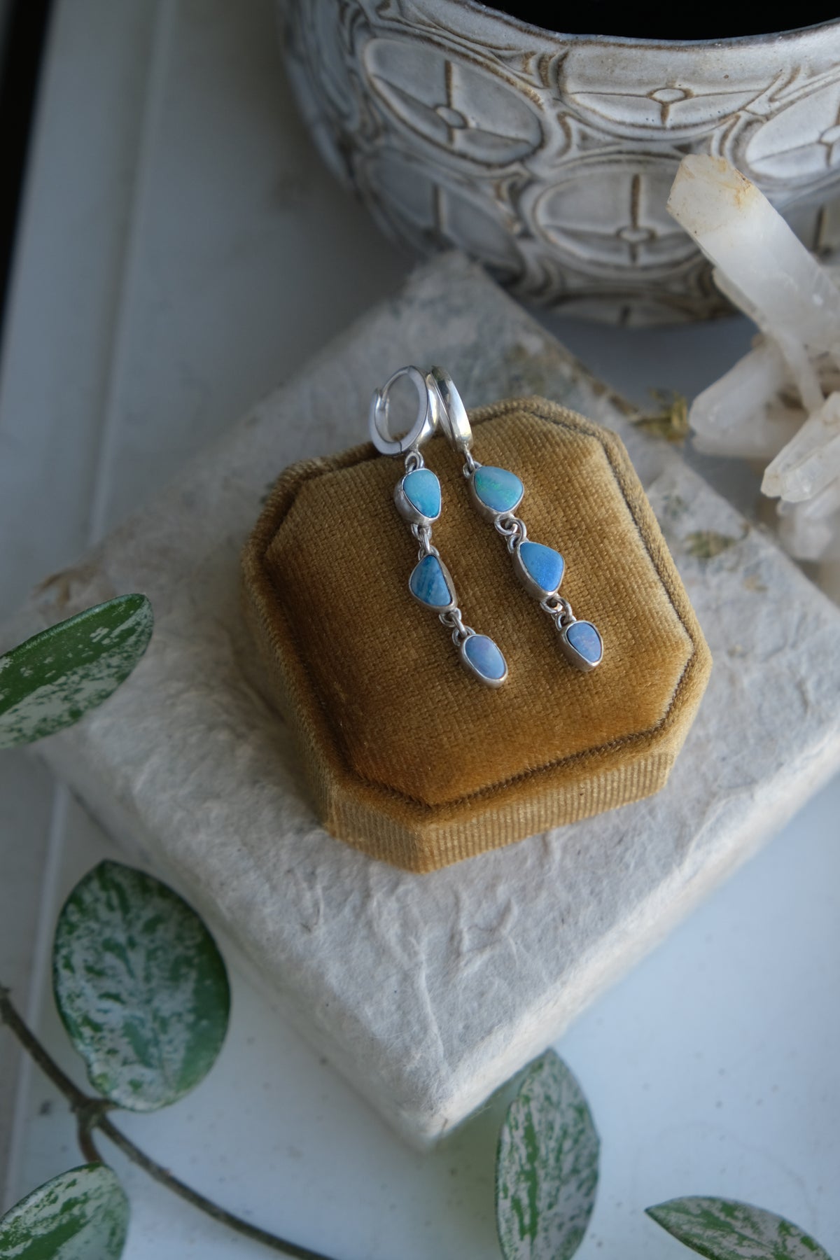 Australian Opal Huggie Hoop Earrings