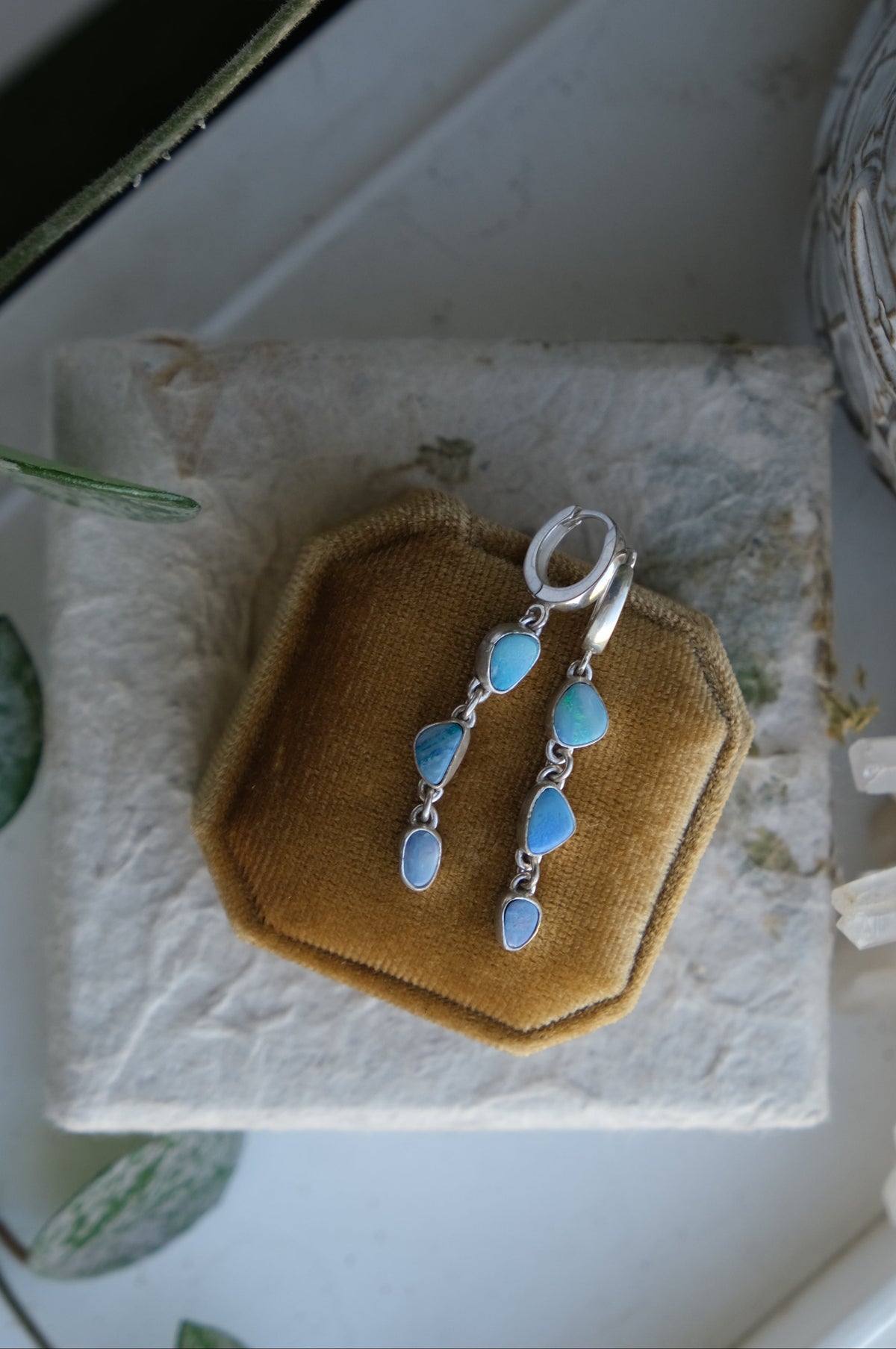 Australian Opal Huggie Hoop Earrings