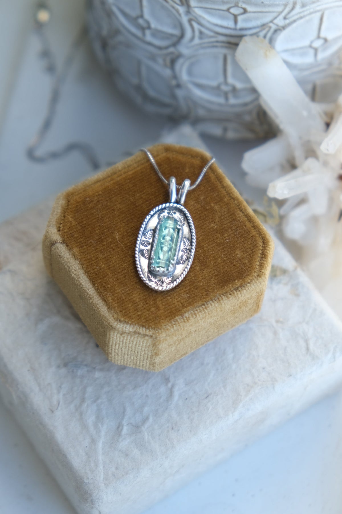 Raw Tourmaline Shadowbox Pendant Necklace