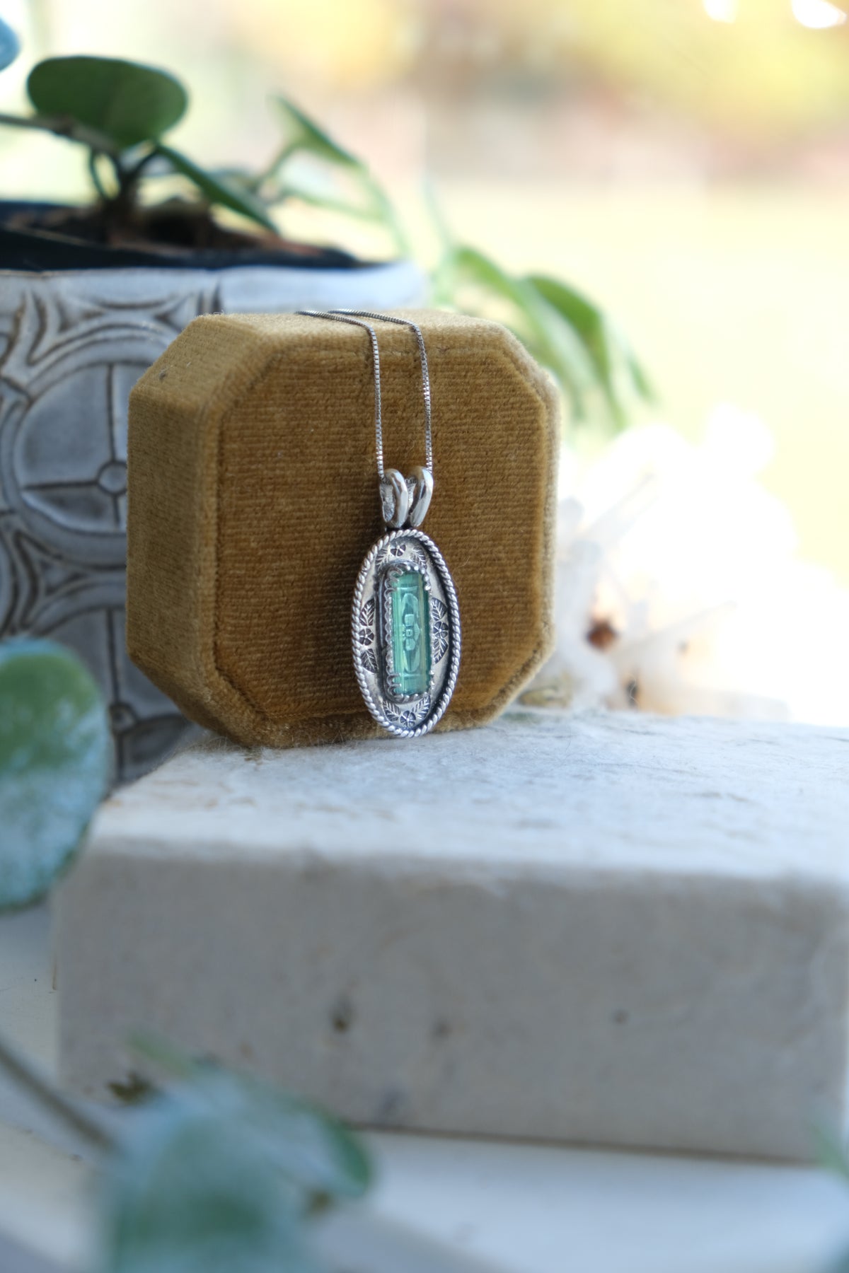 Raw Tourmaline Shadowbox Pendant Necklace