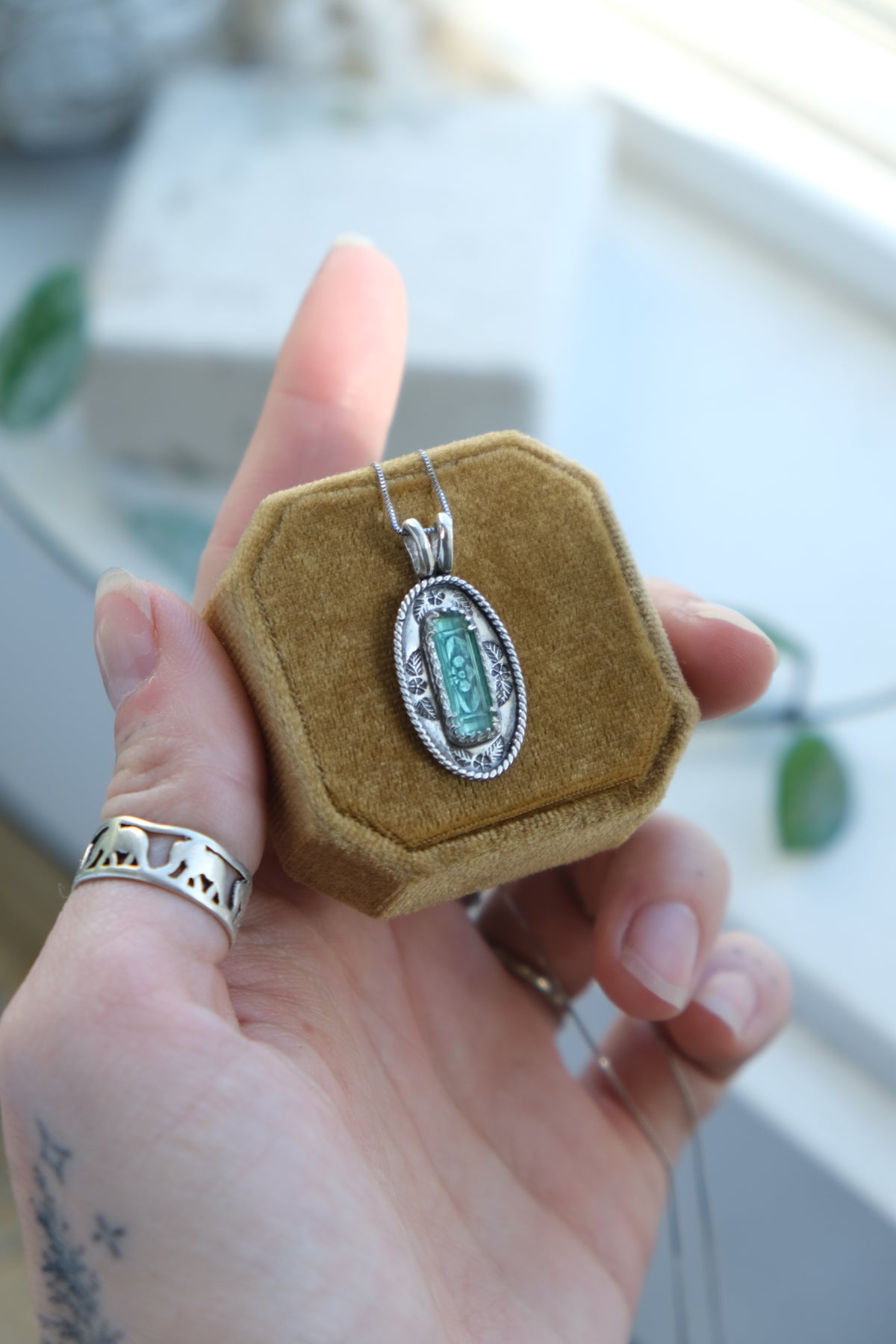 Raw Tourmaline Shadowbox Pendant Necklace