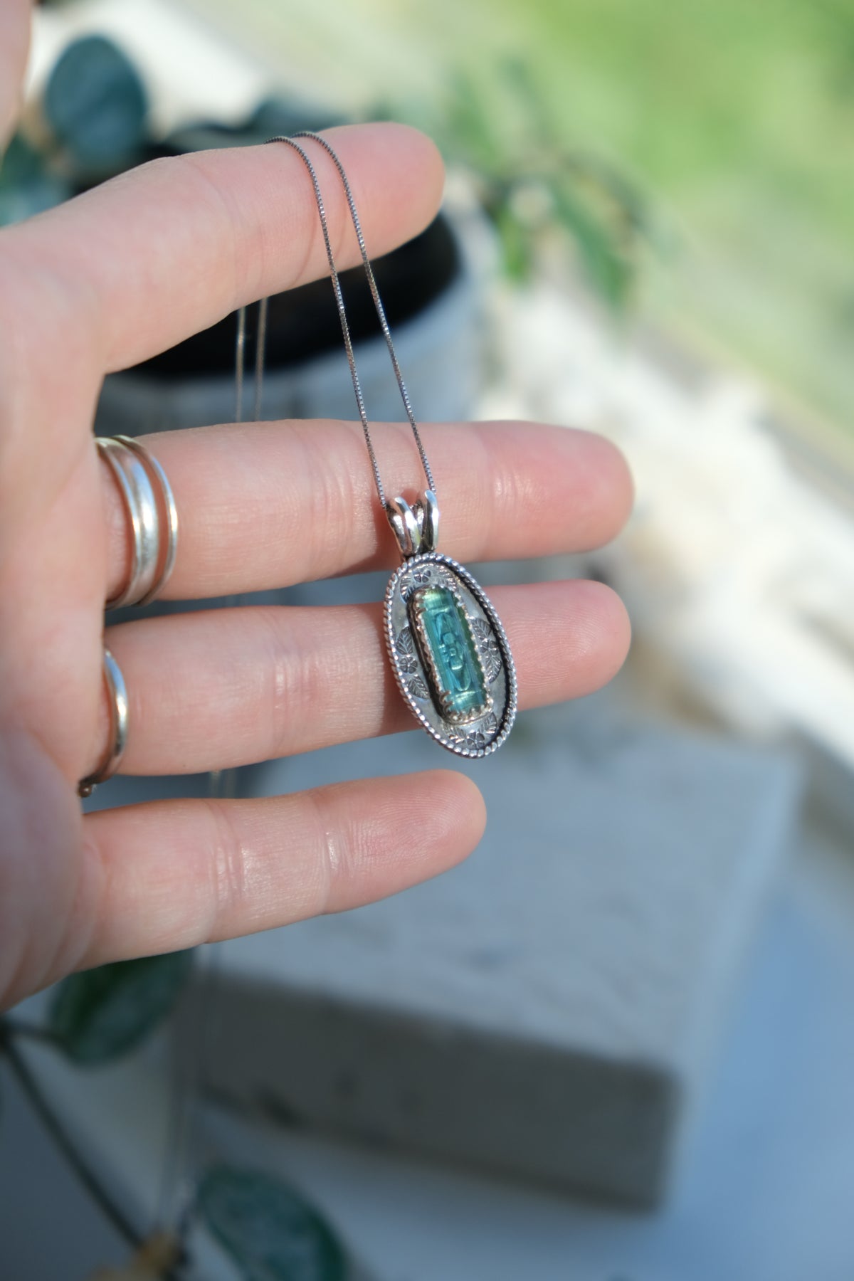 Raw Tourmaline Shadowbox Pendant Necklace