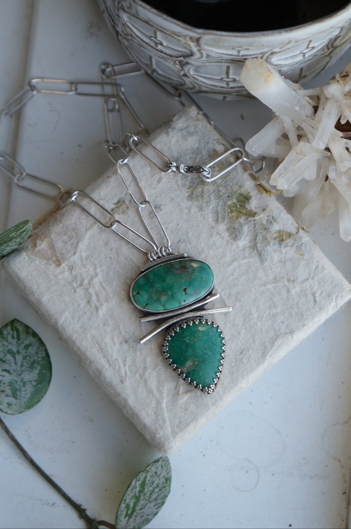 Variscite Statement Necklace, Handmade Chain
