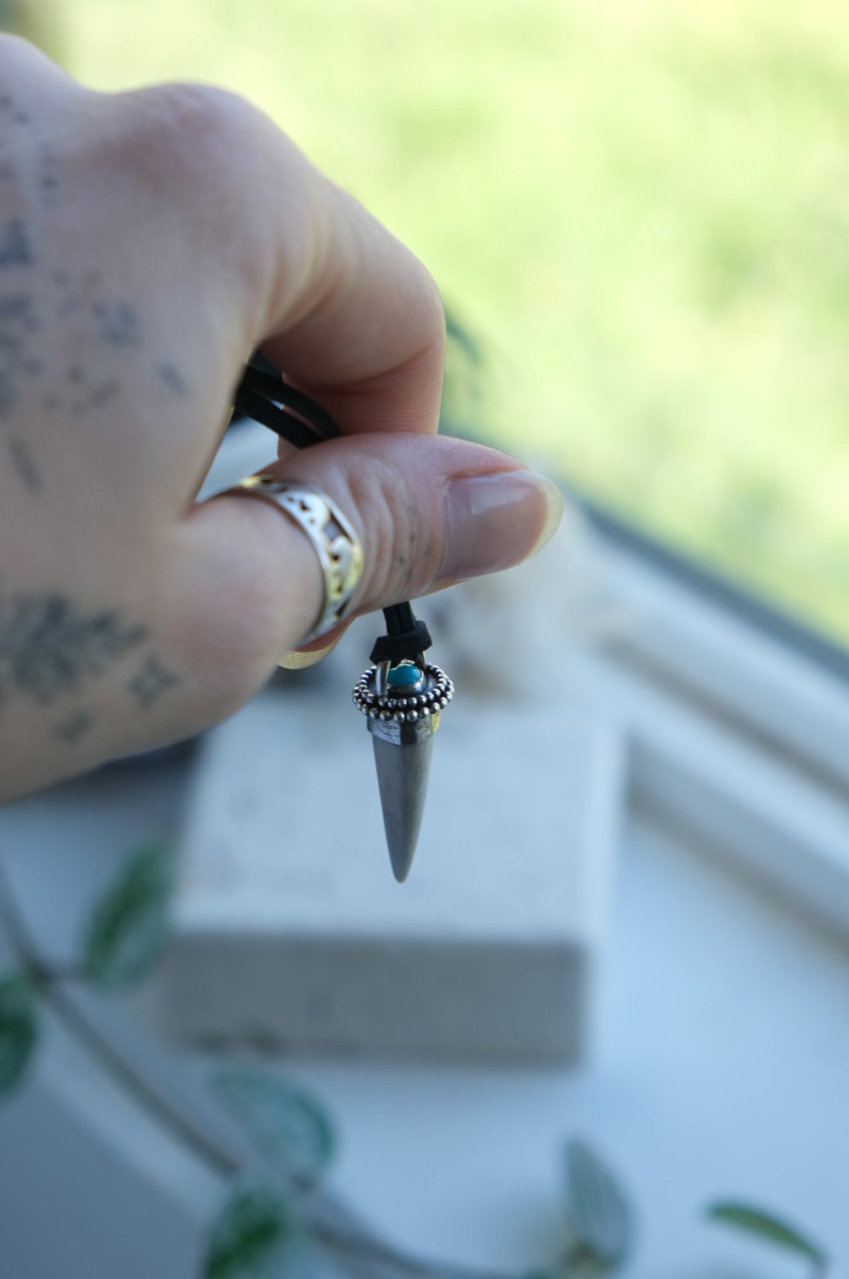 Antler Tine Pendant on Leather