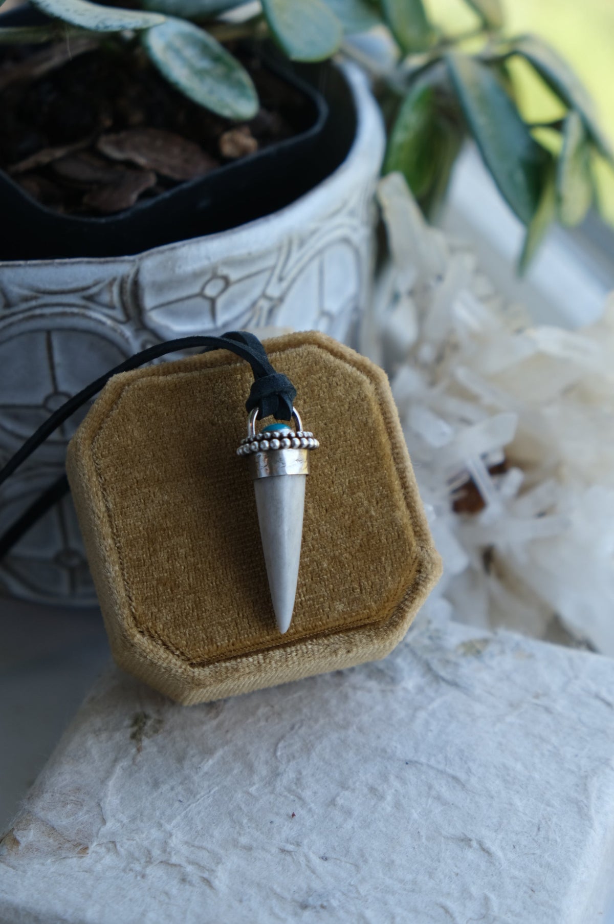 Antler Tine Pendant on Leather
