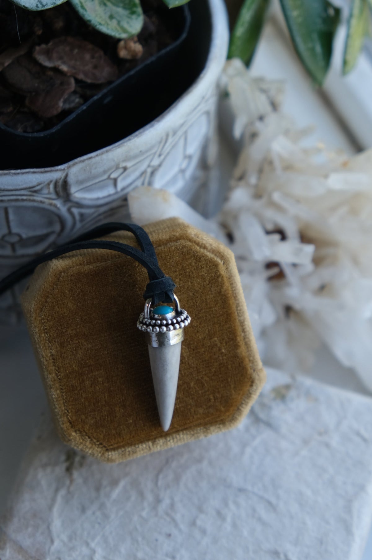 Antler Tine Pendant on Leather