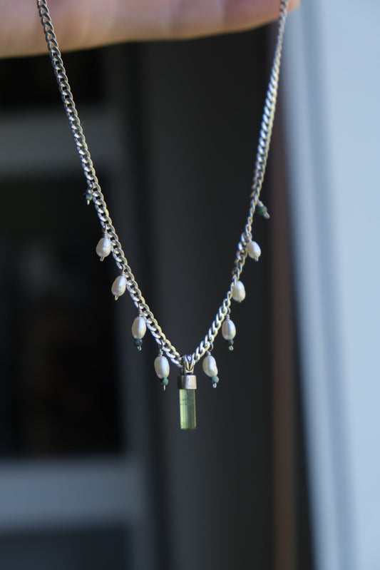 Tourmaline & Freshwater Pearl Beaded Necklace