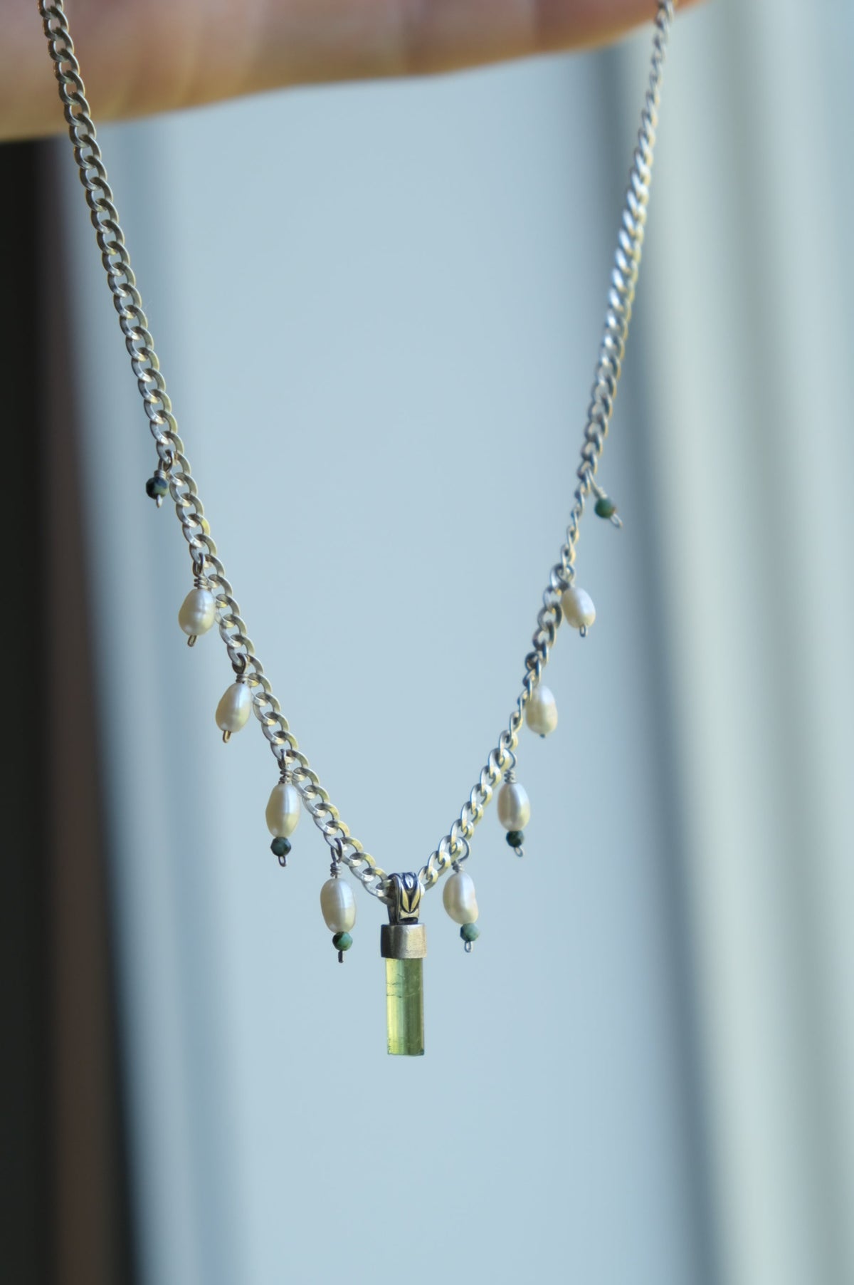 Tourmaline & Freshwater Pearl Beaded Necklace