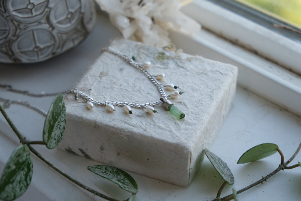 Tourmaline & Freshwater Pearl Beaded Necklace