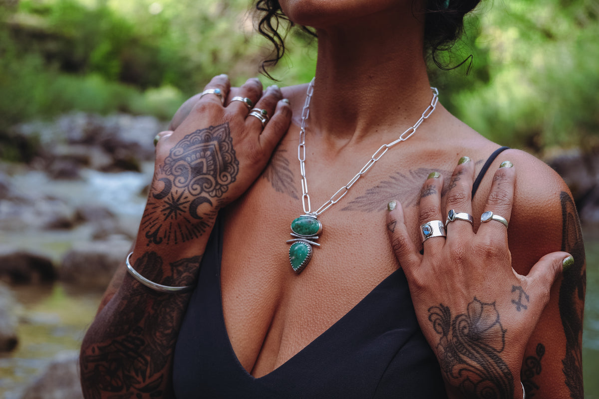 Variscite Statement Necklace, Handmade Chain