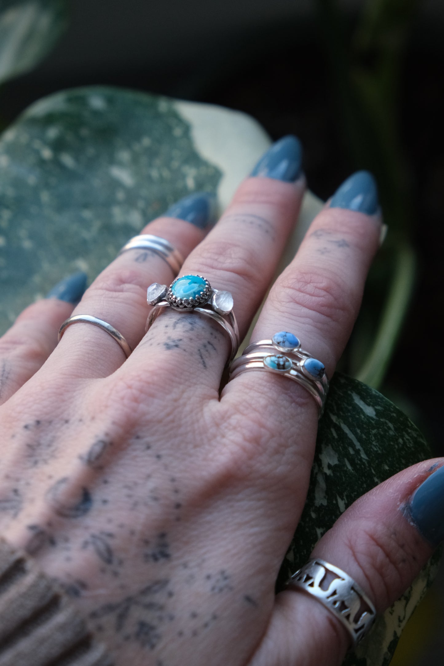 Turquoise & Moonstone Ring -size 8