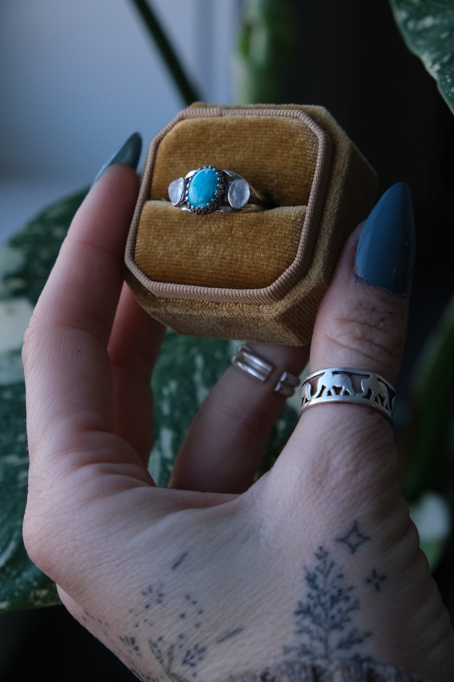 Turquoise & Moonstone Ring -size 8