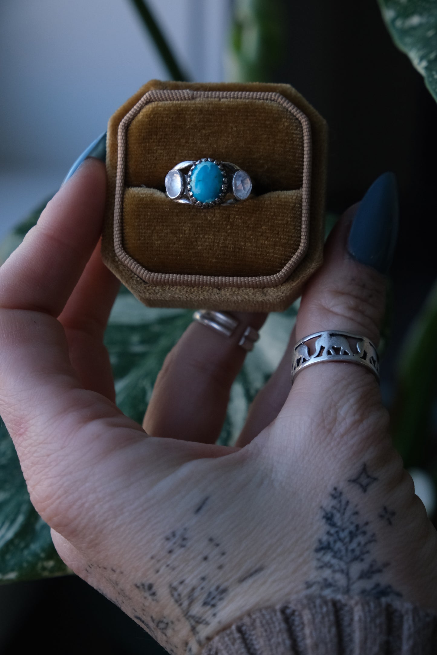 Turquoise & Moonstone Ring -size 8
