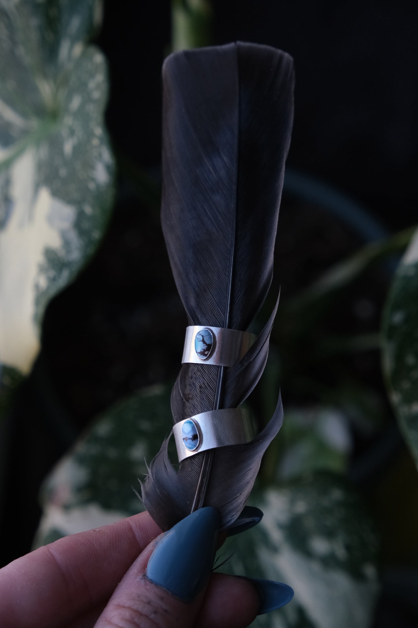 Turquoise Cigar Band Ring -size 6.75