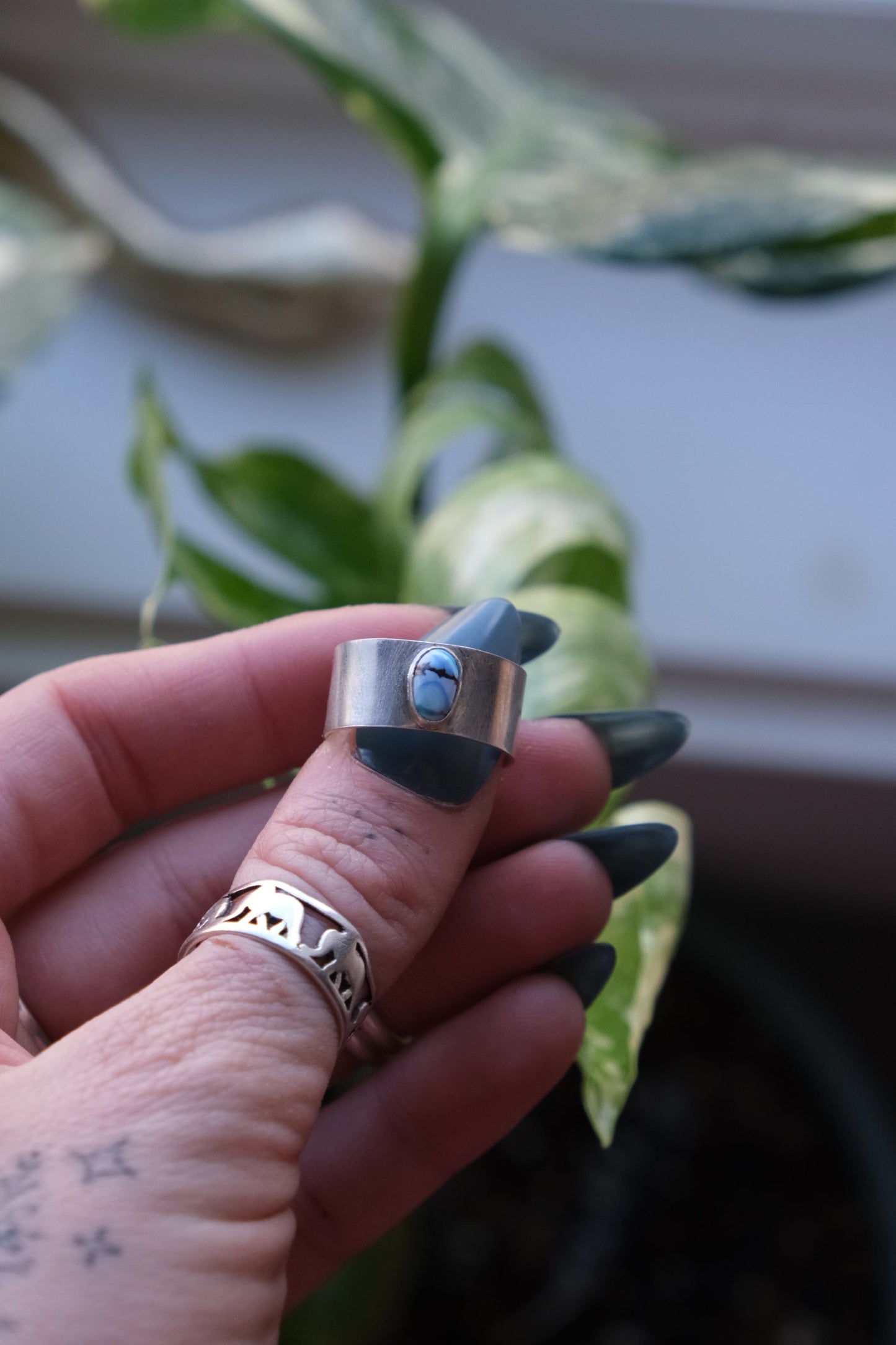 Turquoise Cigar Band Ring -size 8.25