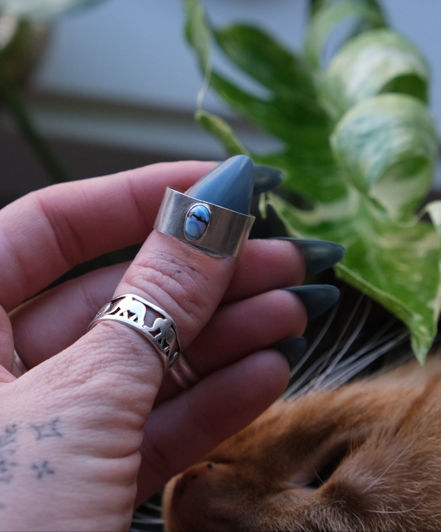 Turquoise Cigar Band Ring -size 8.25