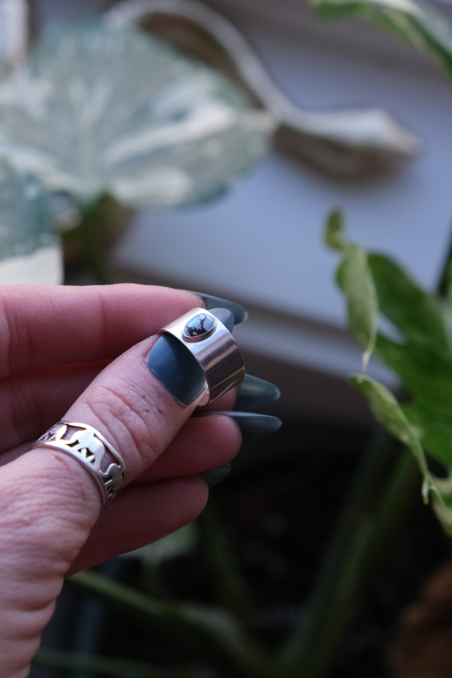 Turquoise Cigar Band Ring -size 6.75