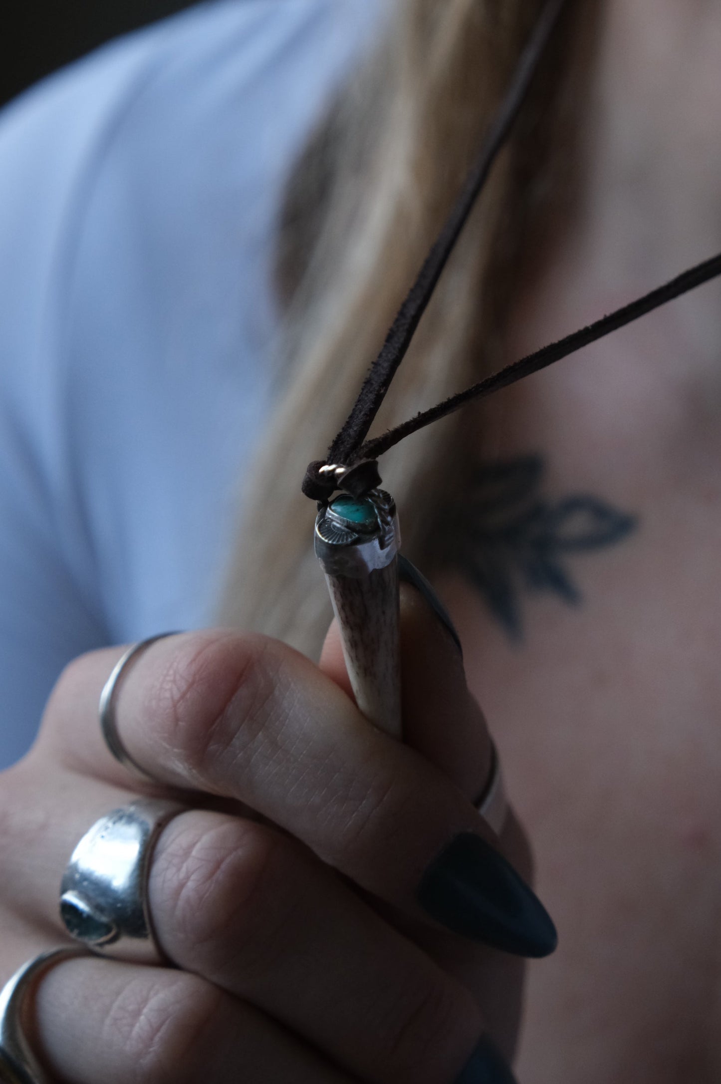 Antler Tine & Turquoise Charm