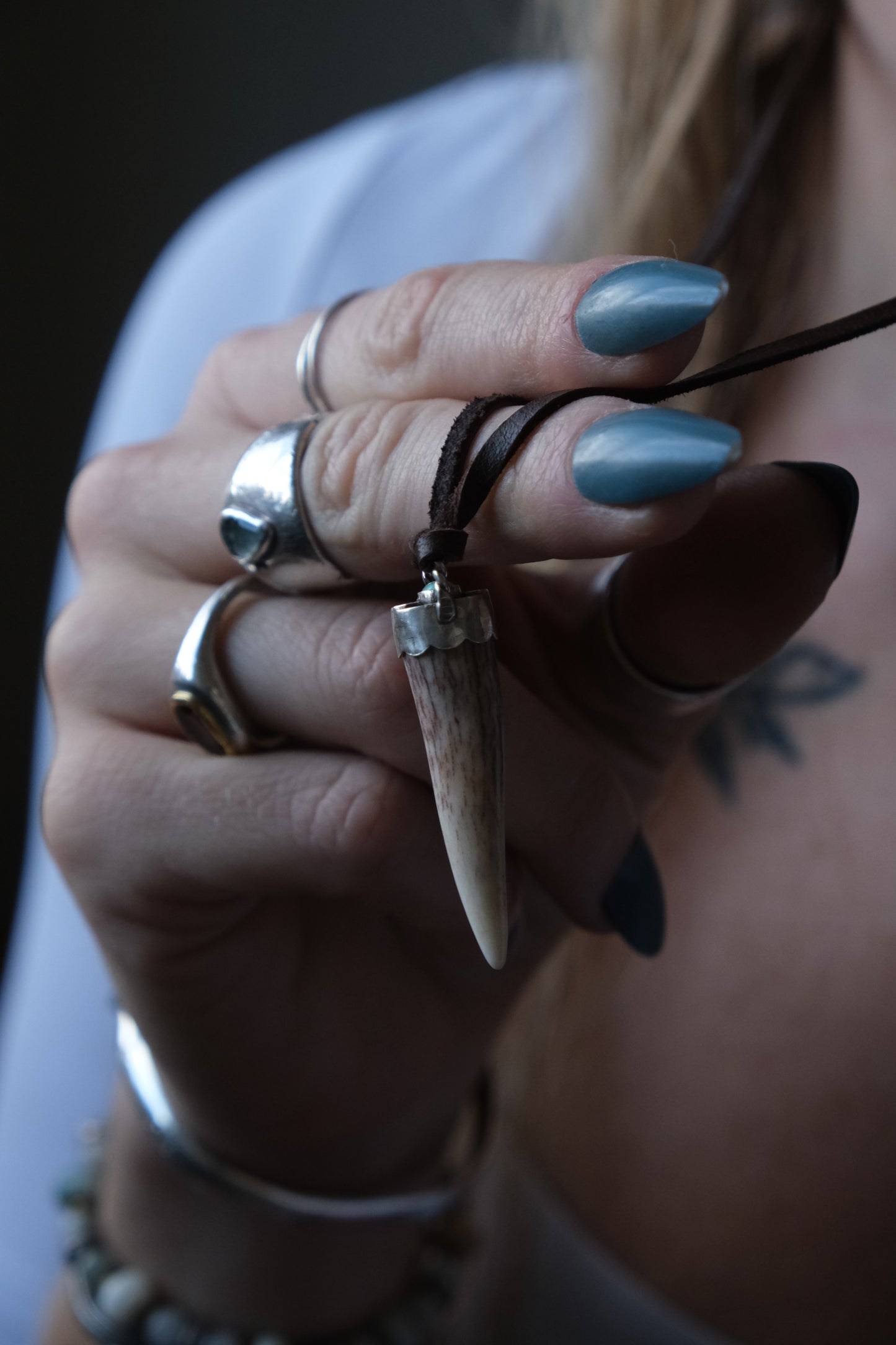 Antler Tine & Turquoise Charm