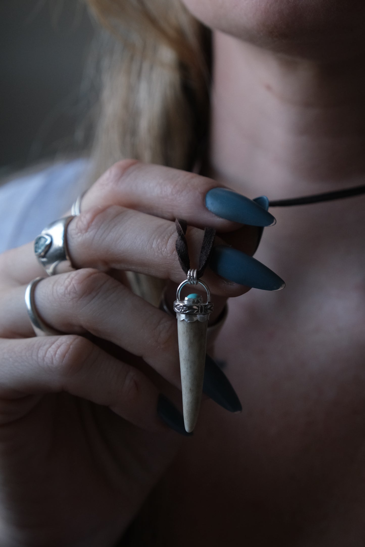 Antler Tine & Turquoise Charm