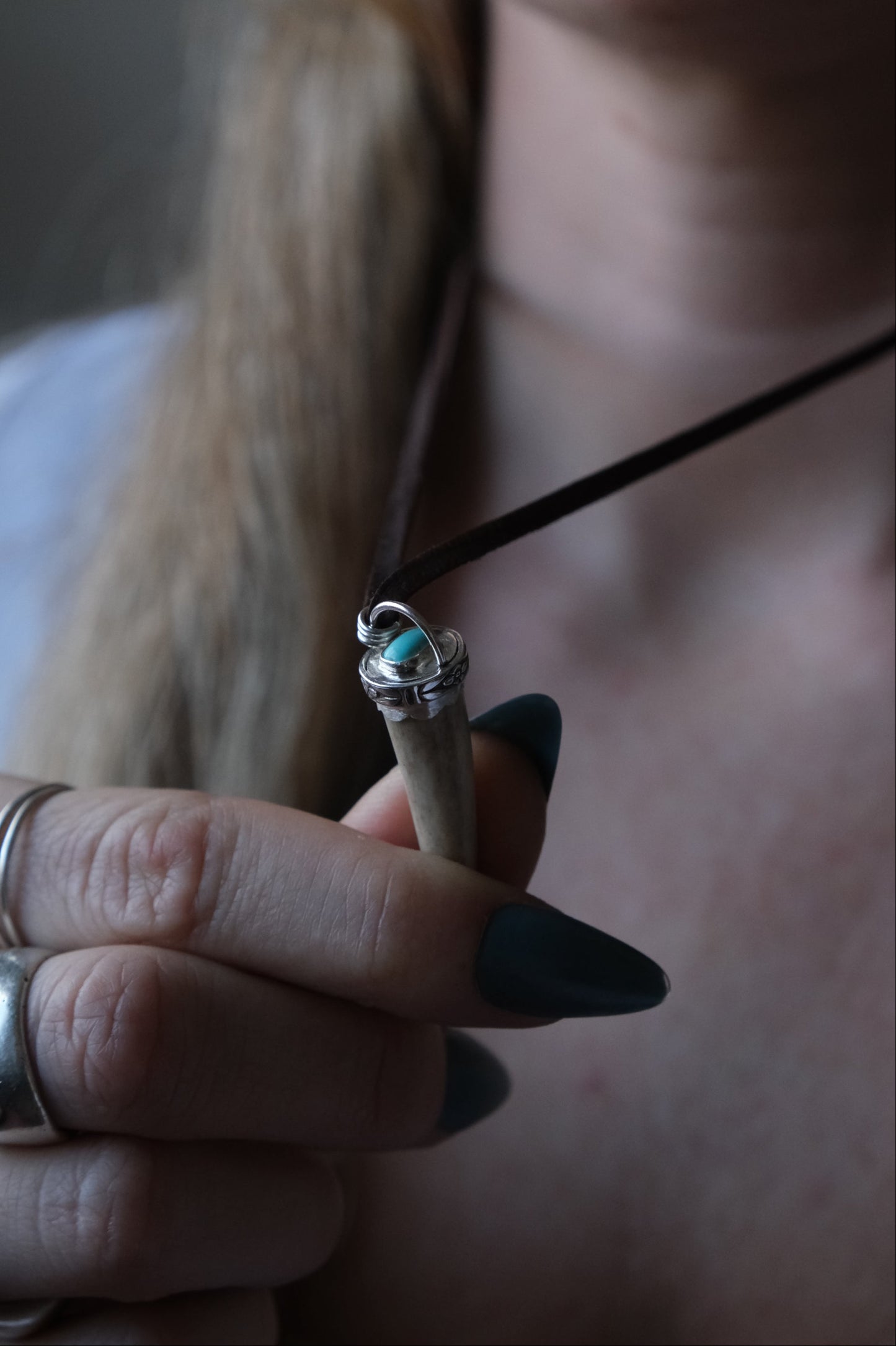 Antler Tine & Turquoise Charm