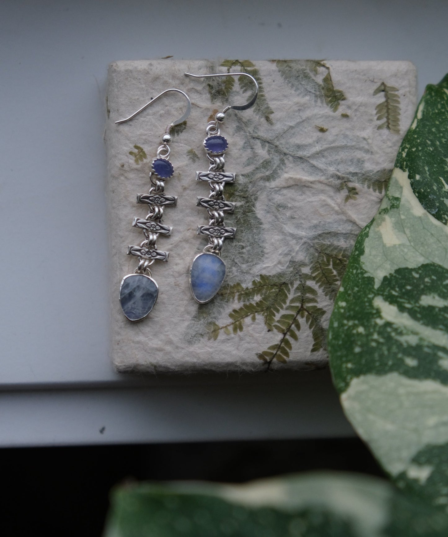 Floral Tanzanite & Moonstone Earrings