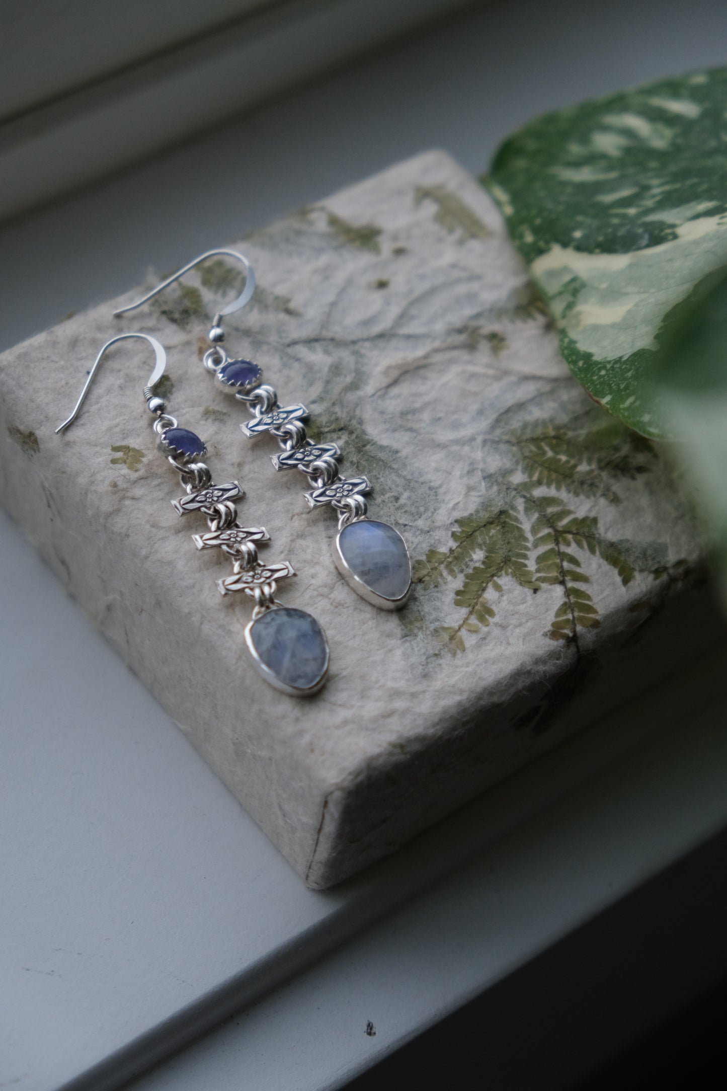 Floral Tanzanite & Moonstone Earrings